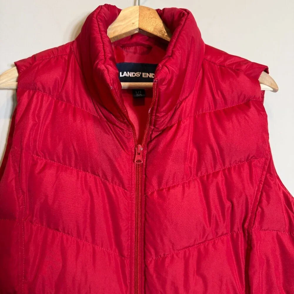 Lands' End Quilted Down Puffer Vest Women's Large Tall Red Insulated Outdoor